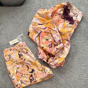 Floral Print Women's Set in Orange and Purple